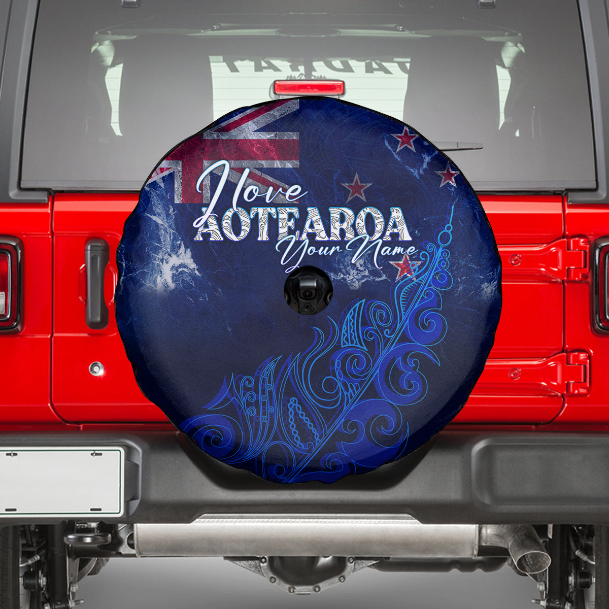 Personalised New Zealand Spare Tire Cover Aotearoa Map Silver Fern - Wonder Print Shop