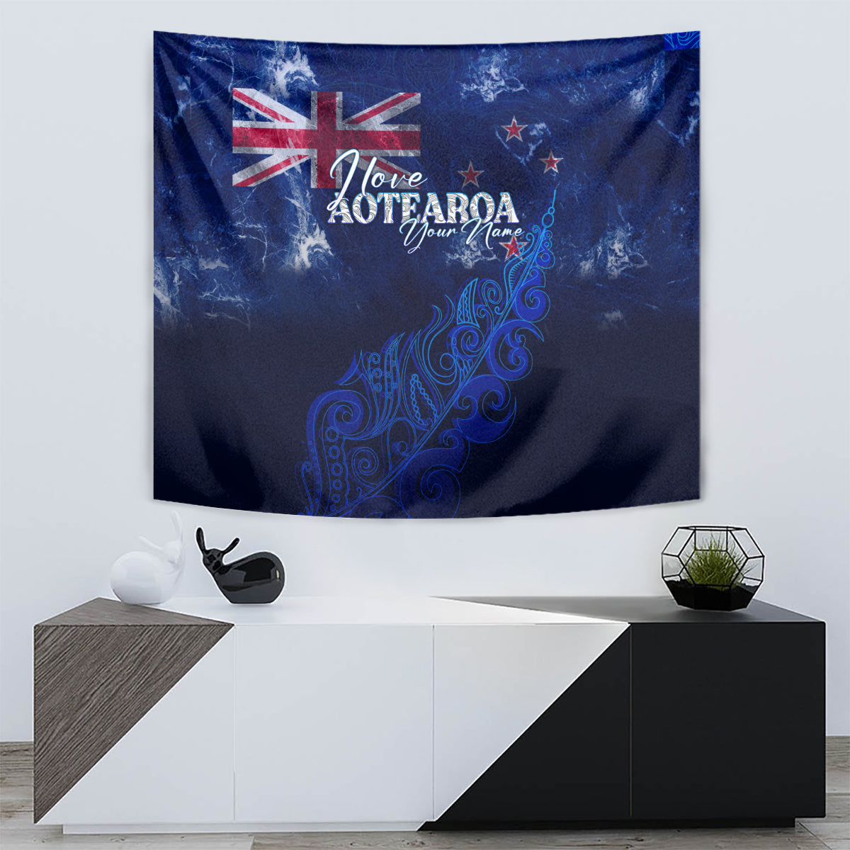 Personalised New Zealand Tapestry Aotearoa Map Silver Fern - Wonder Print Shop