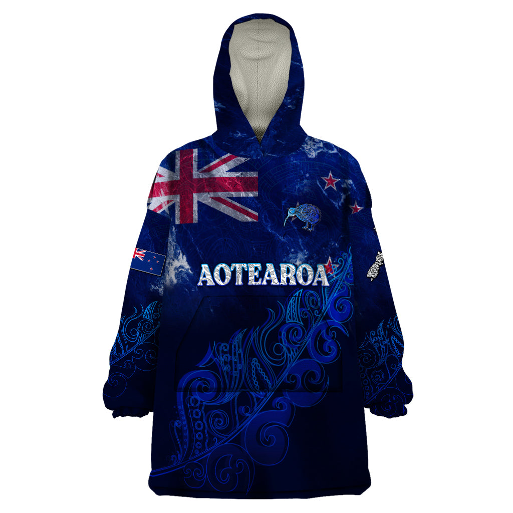 Personalised New Zealand Wearable Blanket Hoodie Aotearoa Map Silver Fern - Wonder Print Shop