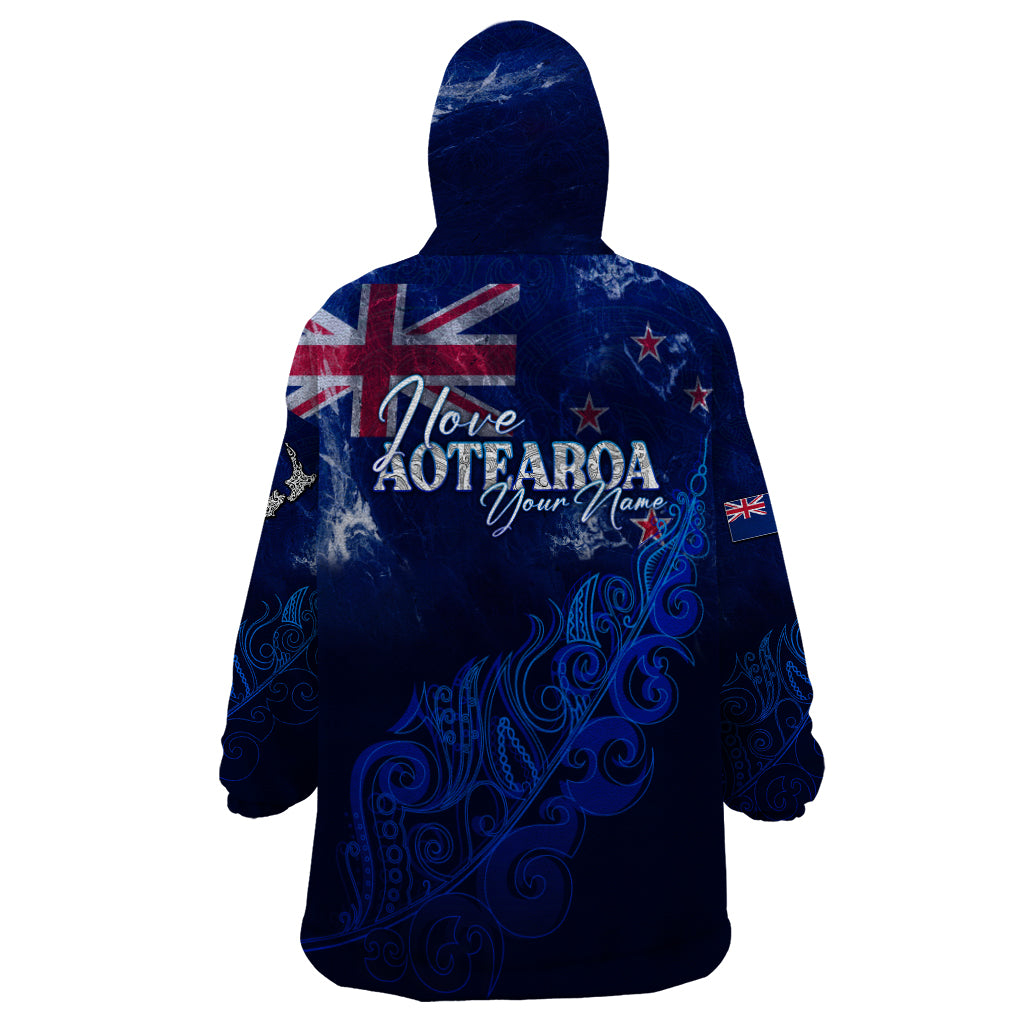 Personalised New Zealand Wearable Blanket Hoodie Aotearoa Map Silver Fern - Wonder Print Shop