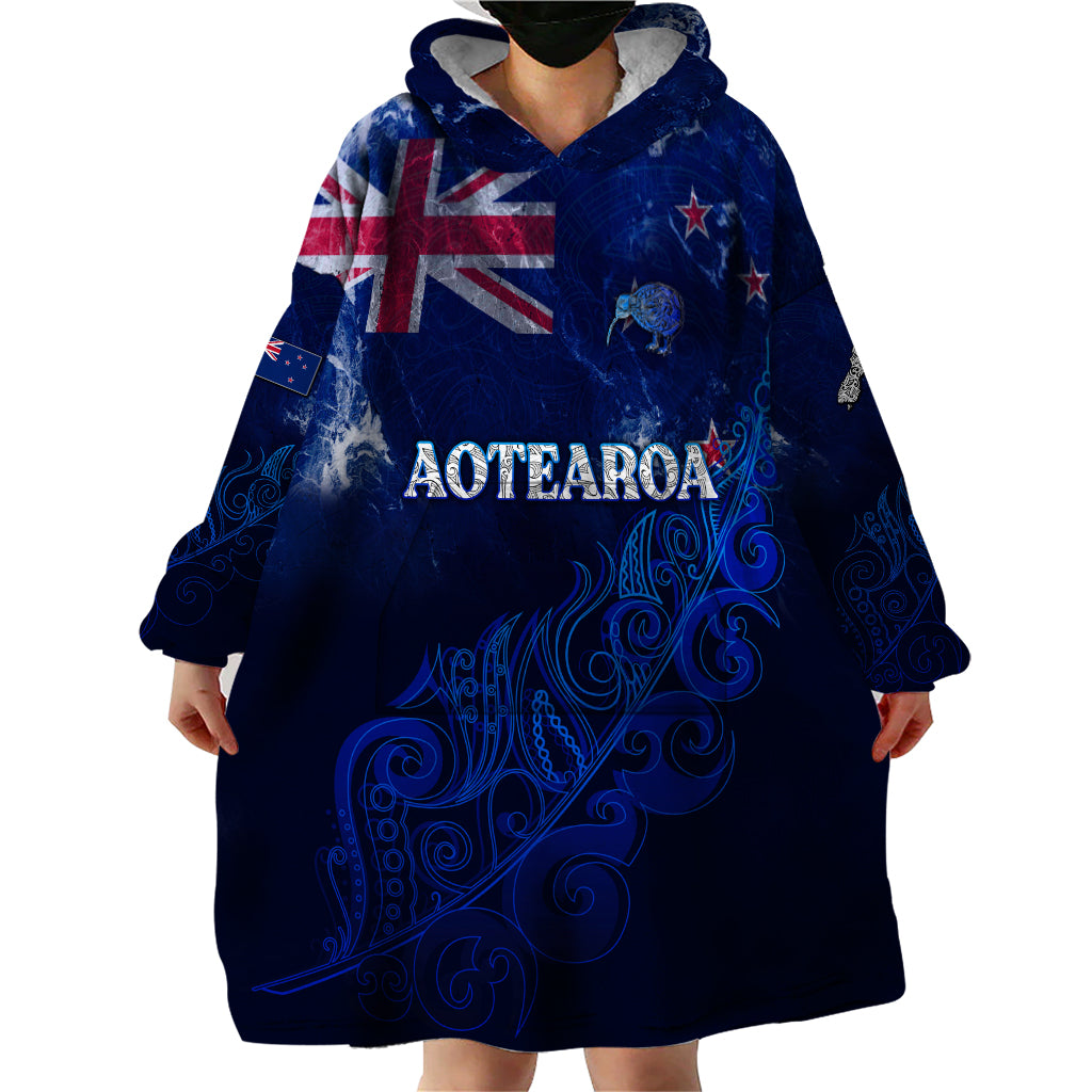 Personalised New Zealand Wearable Blanket Hoodie Aotearoa Map Silver Fern - Wonder Print Shop
