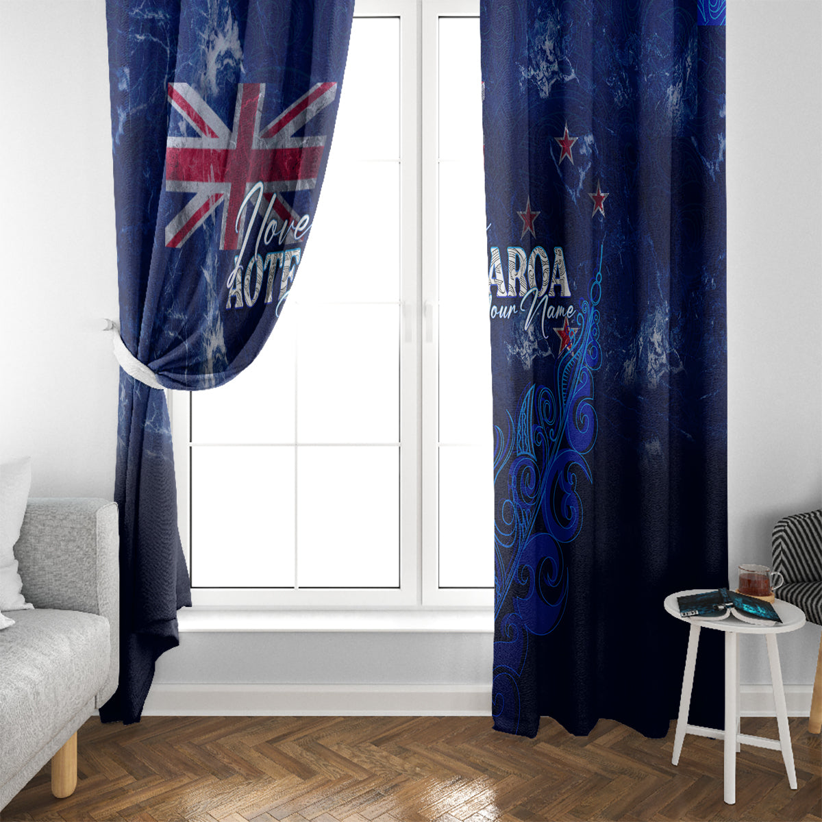 Personalised New Zealand Window Curtain Aotearoa Map Silver Fern - Wonder Print Shop
