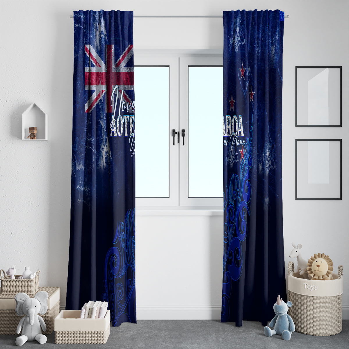 Personalised New Zealand Window Curtain Aotearoa Map Silver Fern - Wonder Print Shop