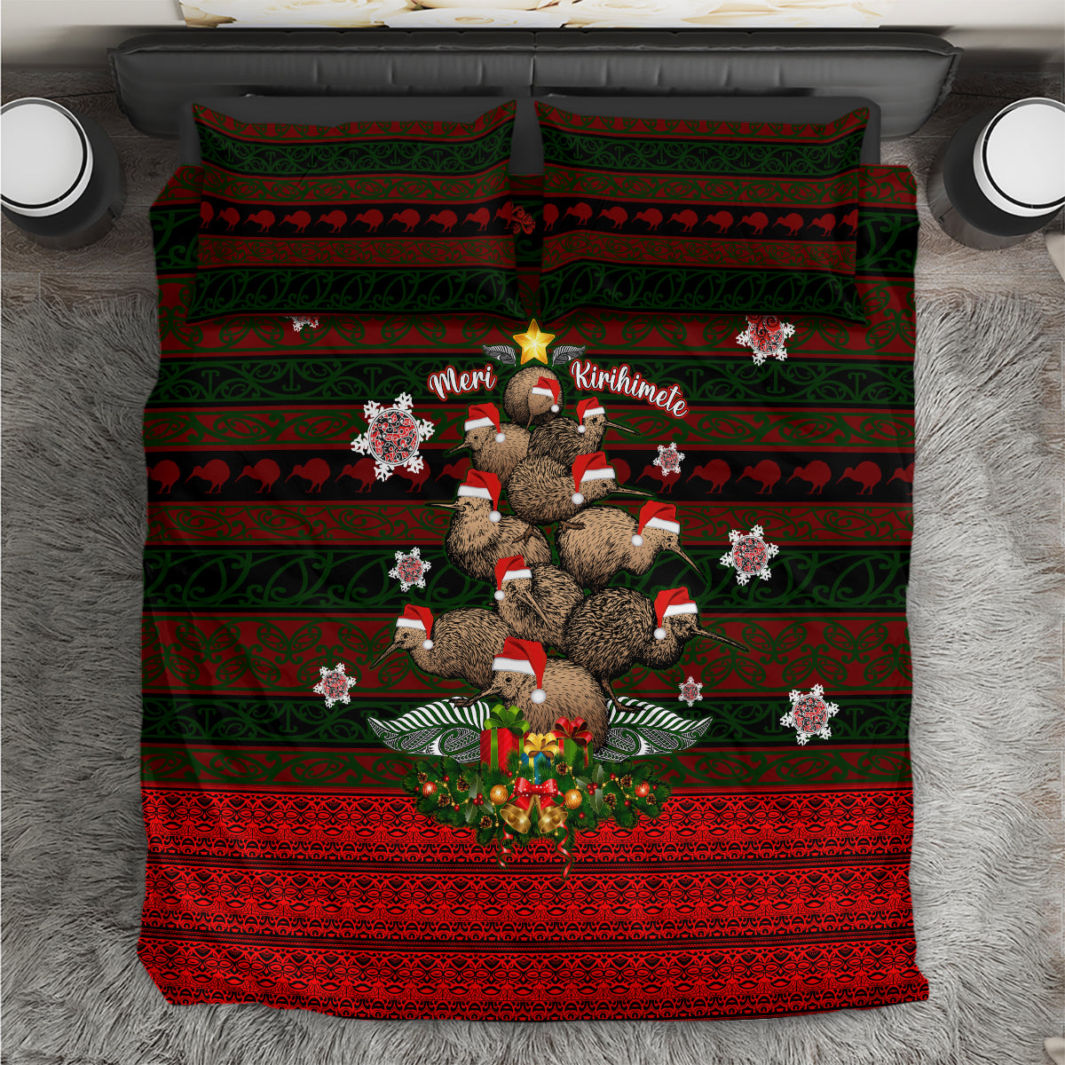 Meri Kirihimete New Zealand Bedding Set Christmas Kiwi Maori - Wonder Print Shop