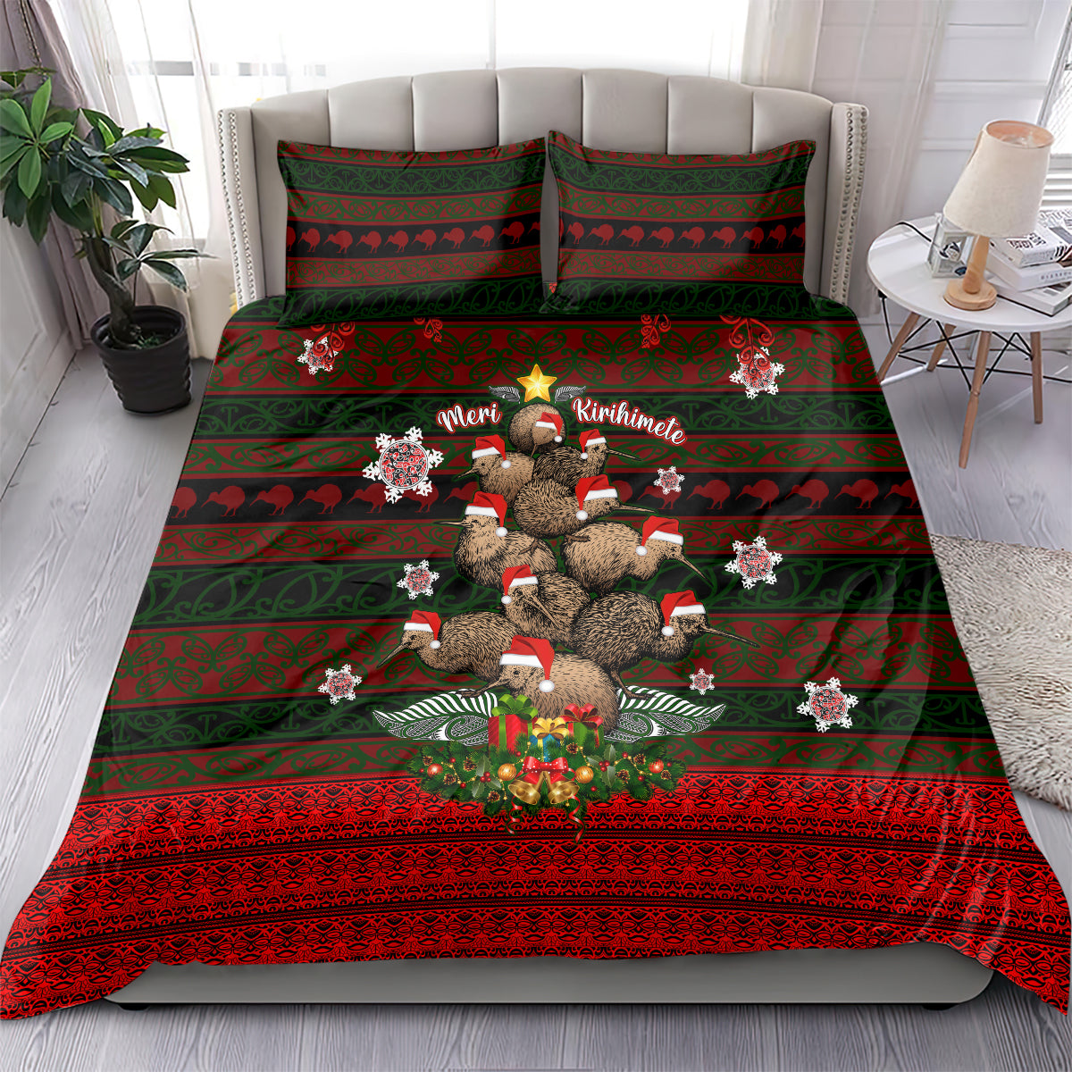 Meri Kirihimete New Zealand Bedding Set Christmas Kiwi Maori - Wonder Print Shop