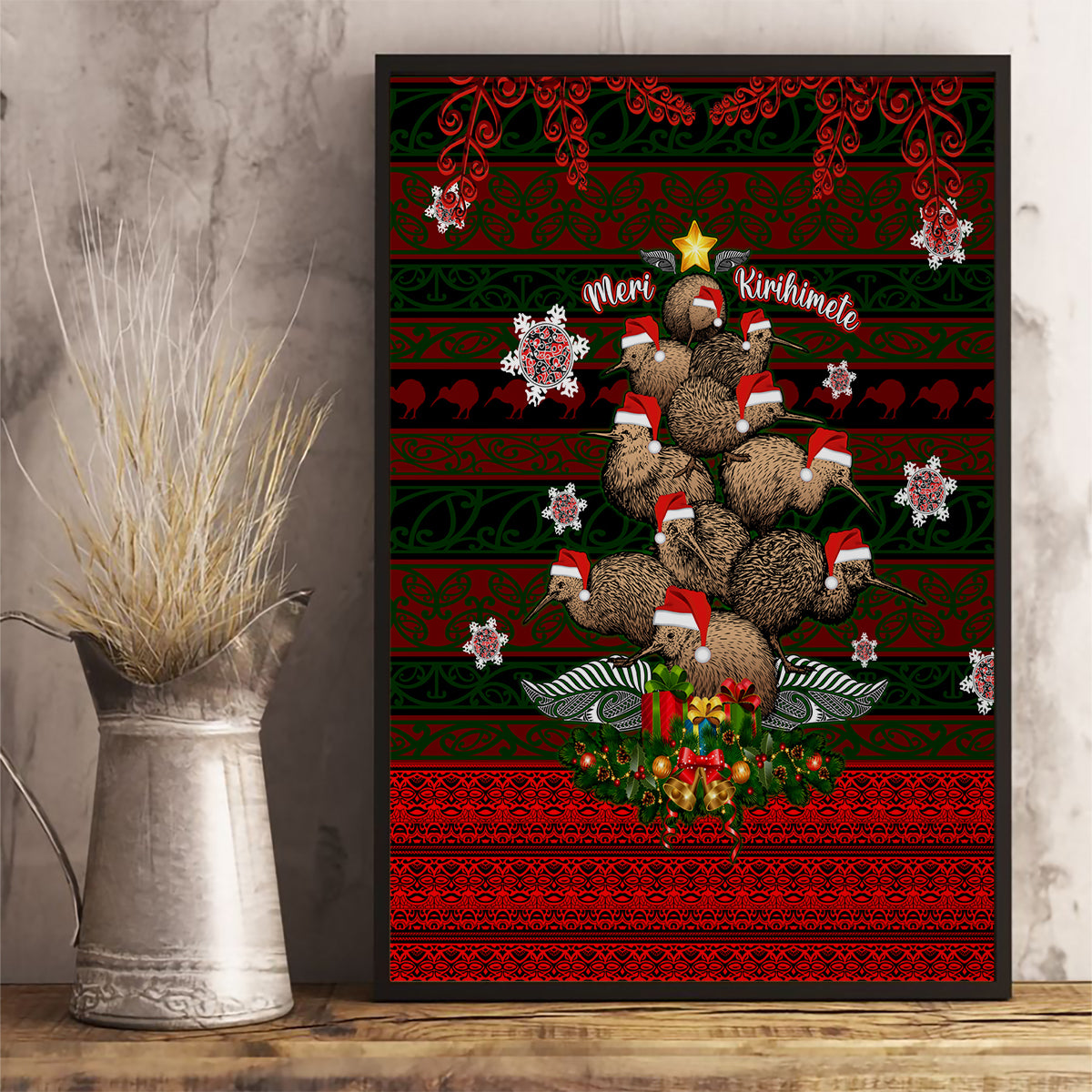 Meri Kirihimete New Zealand Canvas Wall Art Christmas Kiwi Maori - Wonder Print Shop