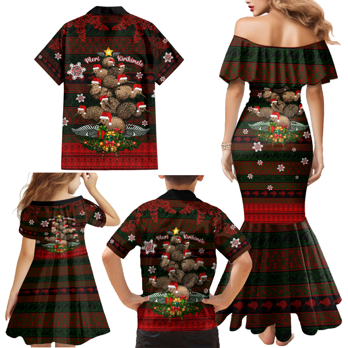 Meri Kirihimete New Zealand Family Matching Mermaid Dress and Hawaiian Shirt Christmas Kiwi Maori - Wonder Print Shop