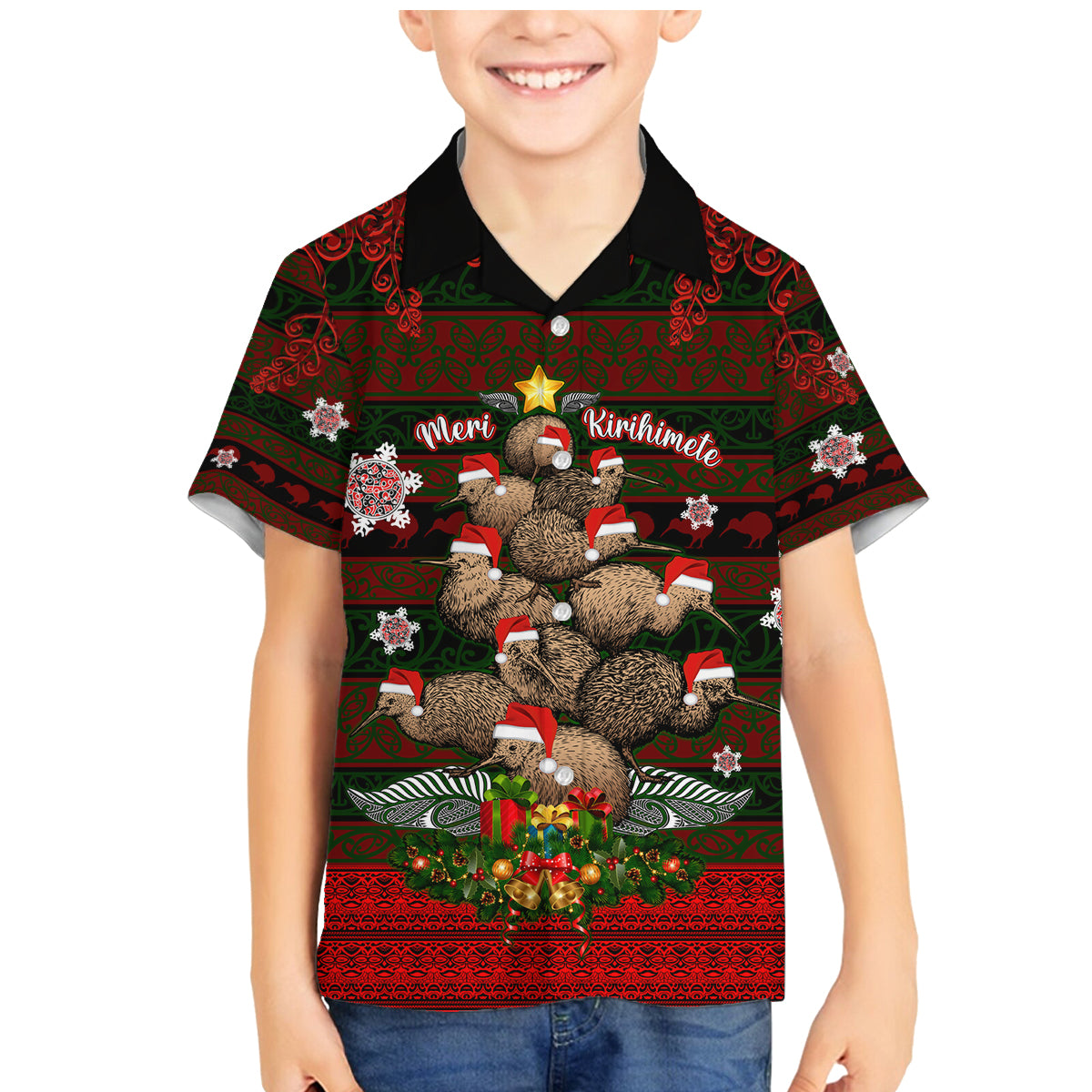 Meri Kirihimete New Zealand Family Matching Mermaid Dress and Hawaiian Shirt Christmas Kiwi Maori - Wonder Print Shop