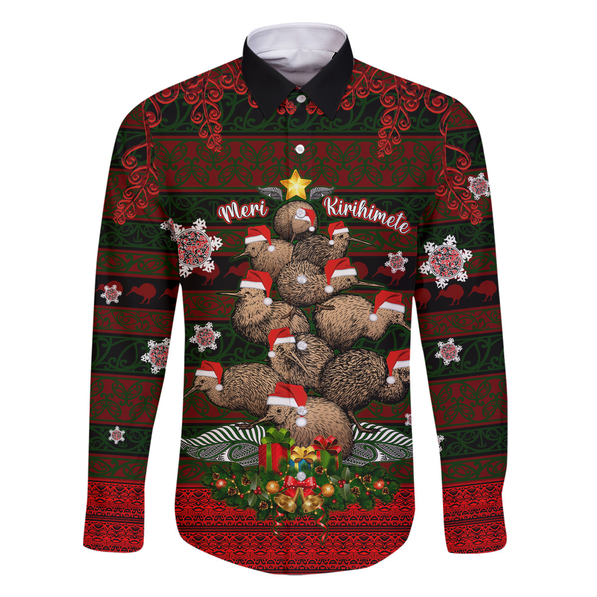 Meri Kirihimete New Zealand Family Matching Off Shoulder Long Sleeve Dress and Hawaiian Shirt Christmas Kiwi Maori - Wonder Print Shop