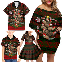Meri Kirihimete New Zealand Family Matching Off Shoulder Short Dress and Hawaiian Shirt Christmas Kiwi Maori - Wonder Print Shop