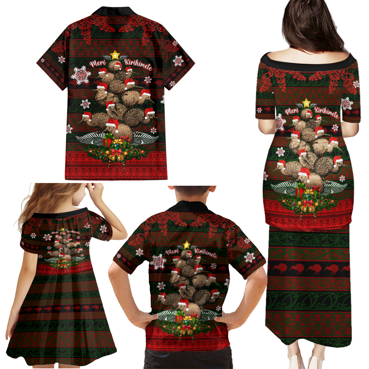 Meri Kirihimete New Zealand Family Matching Puletasi Dress and Hawaiian Shirt Christmas Kiwi Maori - Wonder Print Shop