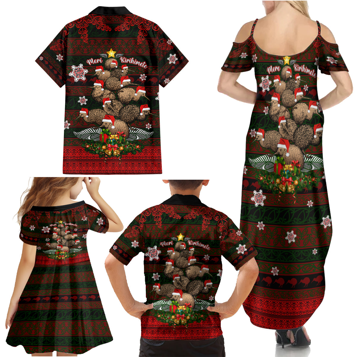 Meri Kirihimete New Zealand Family Matching Summer Maxi Dress and Hawaiian Shirt Christmas Kiwi Maori - Wonder Print Shop