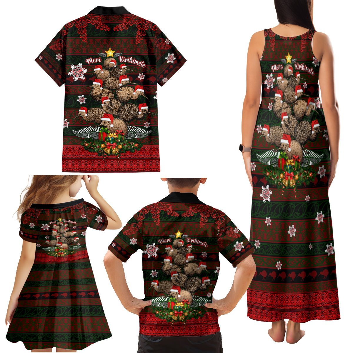 Meri Kirihimete New Zealand Family Matching Tank Maxi Dress and Hawaiian Shirt Christmas Kiwi Maori - Wonder Print Shop
