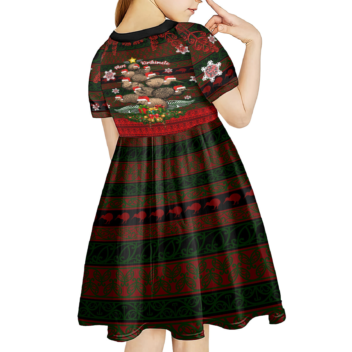 Meri Kirihimete New Zealand Kid Short Sleeve Dress Christmas Kiwi Maori - Wonder Print Shop