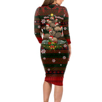 Meri Kirihimete New Zealand Long Sleeve Bodycon Dress Christmas Kiwi Maori - Wonder Print Shop