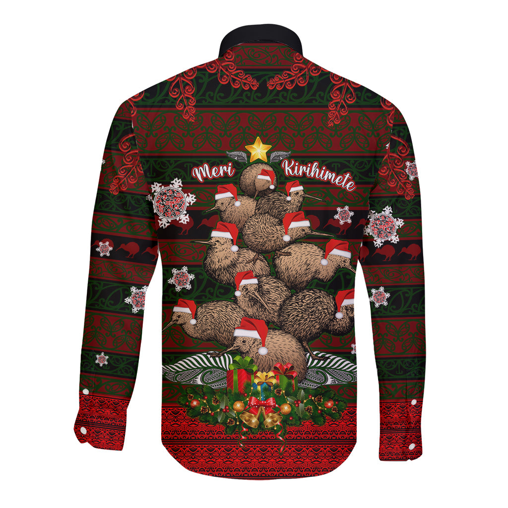 Meri Kirihimete New Zealand Long Sleeve Button Shirt Christmas Kiwi Maori - Wonder Print Shop