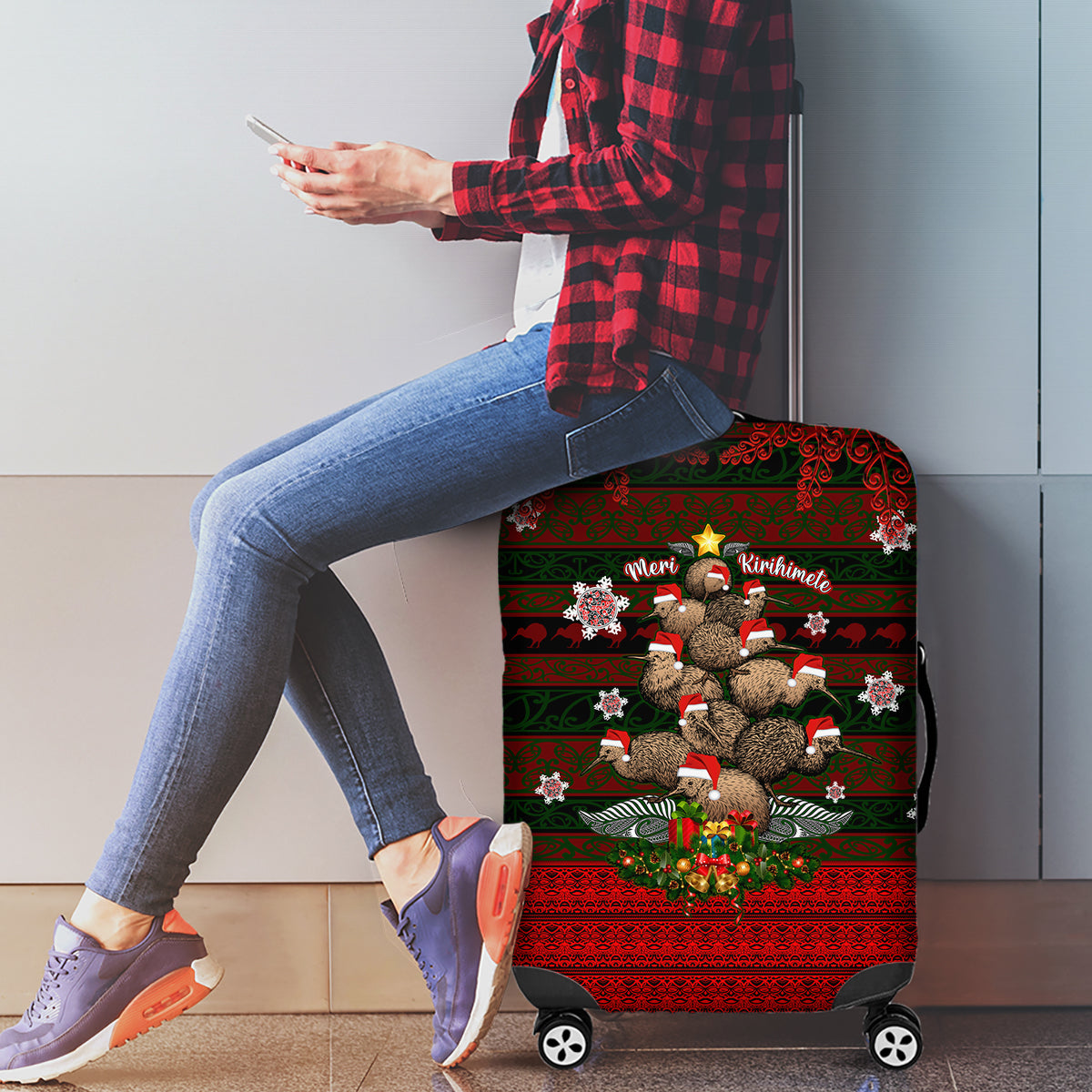 Meri Kirihimete New Zealand Luggage Cover Christmas Kiwi Maori - Wonder Print Shop