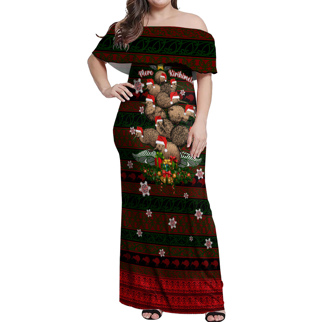 Meri Kirihimete New Zealand Off Shoulder Maxi Dress Christmas Kiwi Maori - Wonder Print Shop