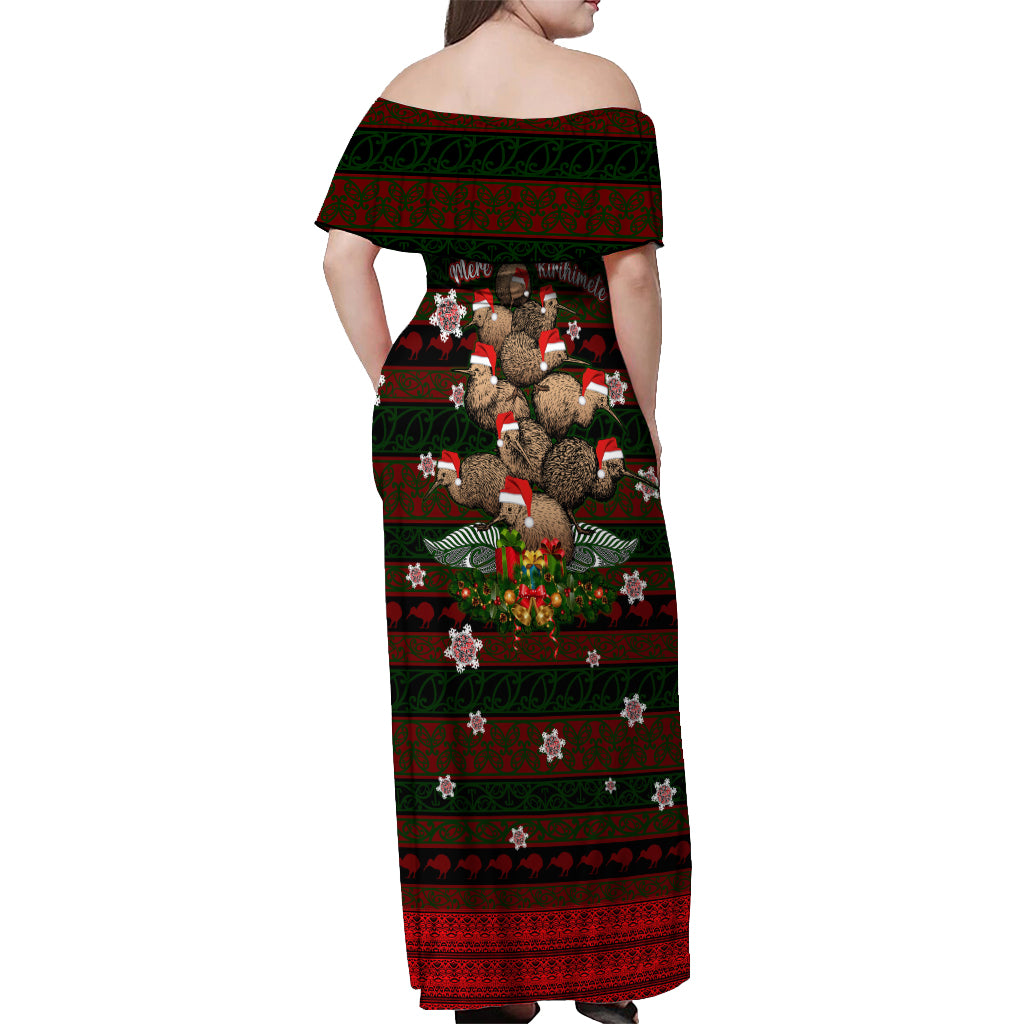 Meri Kirihimete New Zealand Off Shoulder Maxi Dress Christmas Kiwi Maori - Wonder Print Shop