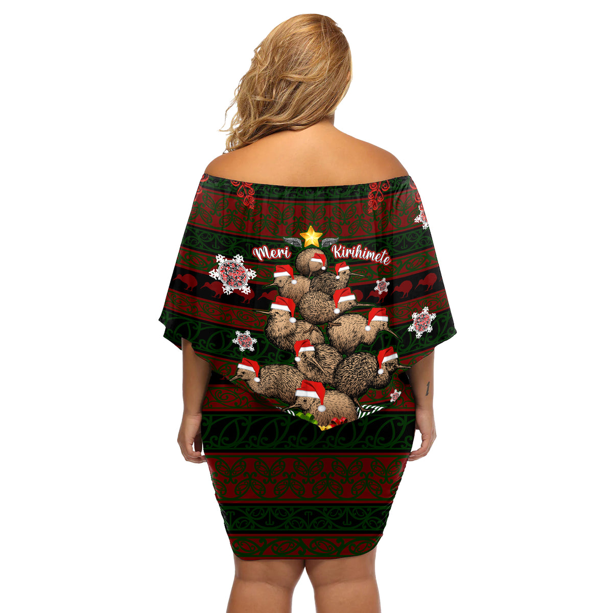Meri Kirihimete New Zealand Off Shoulder Short Dress Christmas Kiwi Maori - Wonder Print Shop