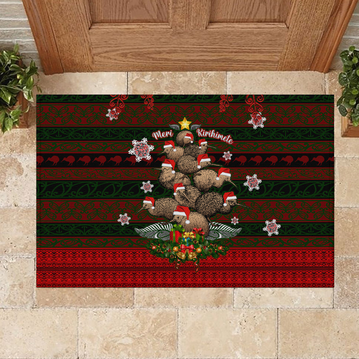 Meri Kirihimete New Zealand Rubber Doormat Christmas Kiwi Maori - Wonder Print Shop