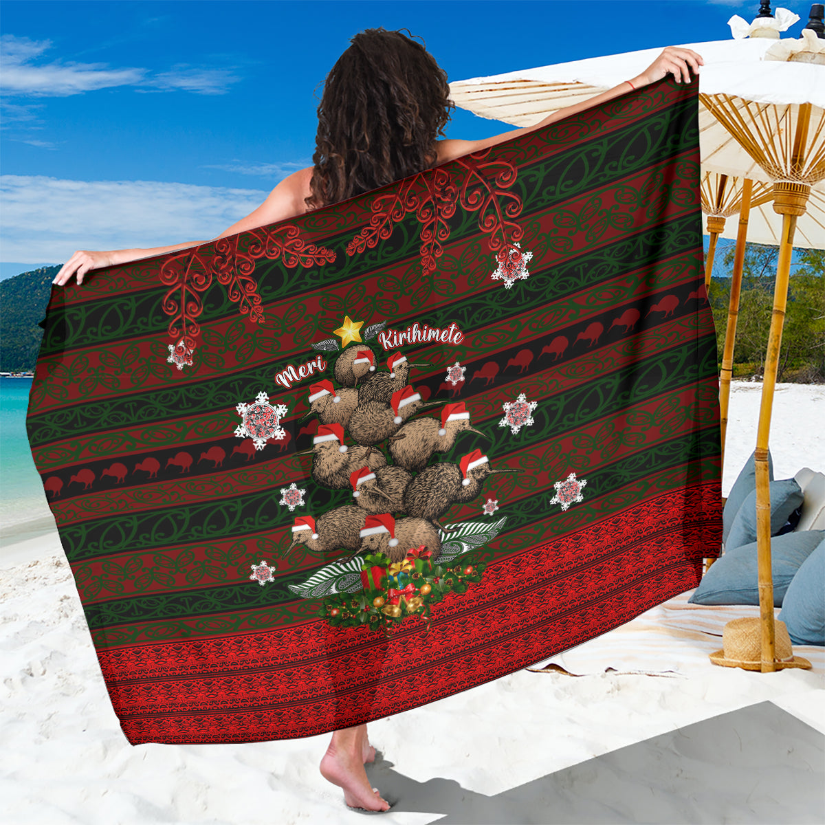 Meri Kirihimete New Zealand Sarong Christmas Kiwi Maori - Wonder Print Shop