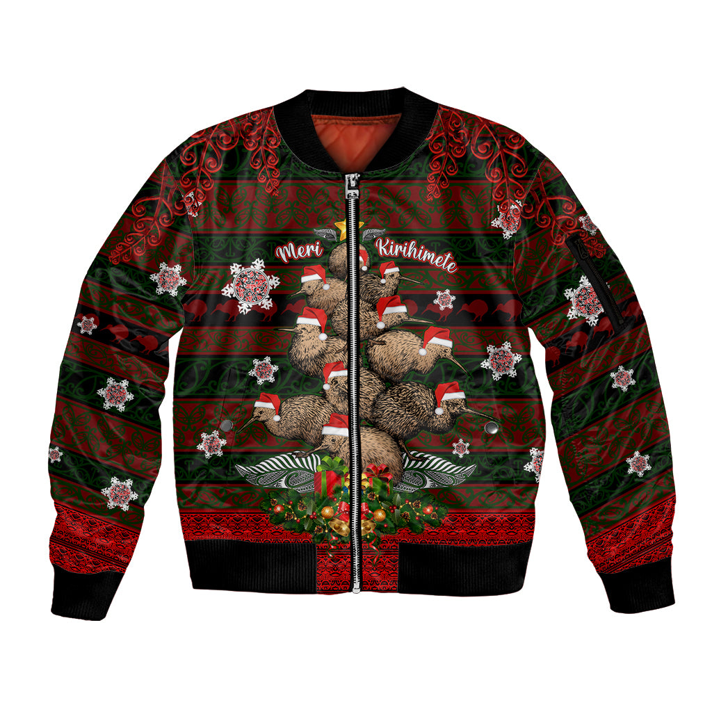 Meri Kirihimete New Zealand Sleeve Zip Bomber Jacket Christmas Kiwi Maori - Wonder Print Shop