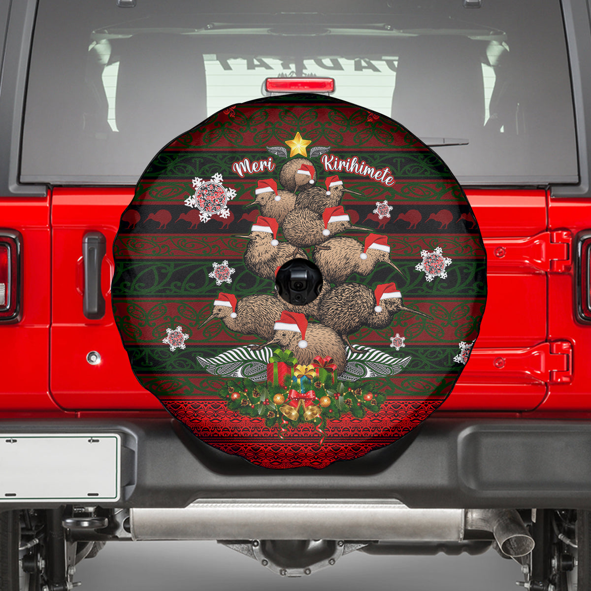 Meri Kirihimete New Zealand Spare Tire Cover Christmas Kiwi Maori - Wonder Print Shop