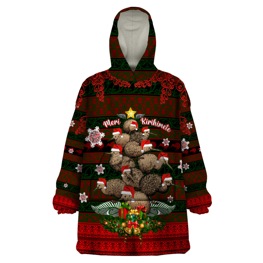 Meri Kirihimete New Zealand Wearable Blanket Hoodie Christmas Kiwi Maori - Wonder Print Shop