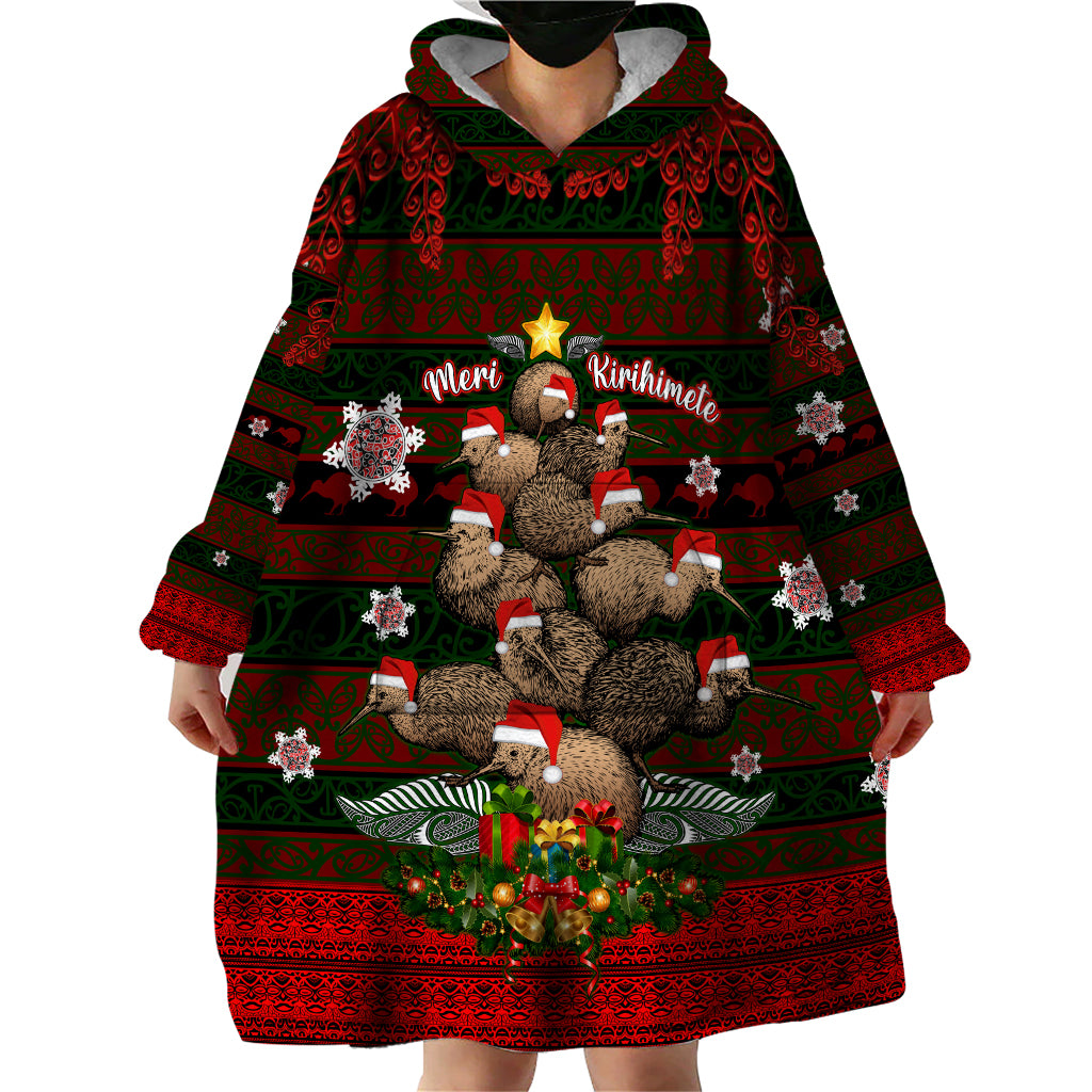 Meri Kirihimete New Zealand Wearable Blanket Hoodie Christmas Kiwi Maori - Wonder Print Shop