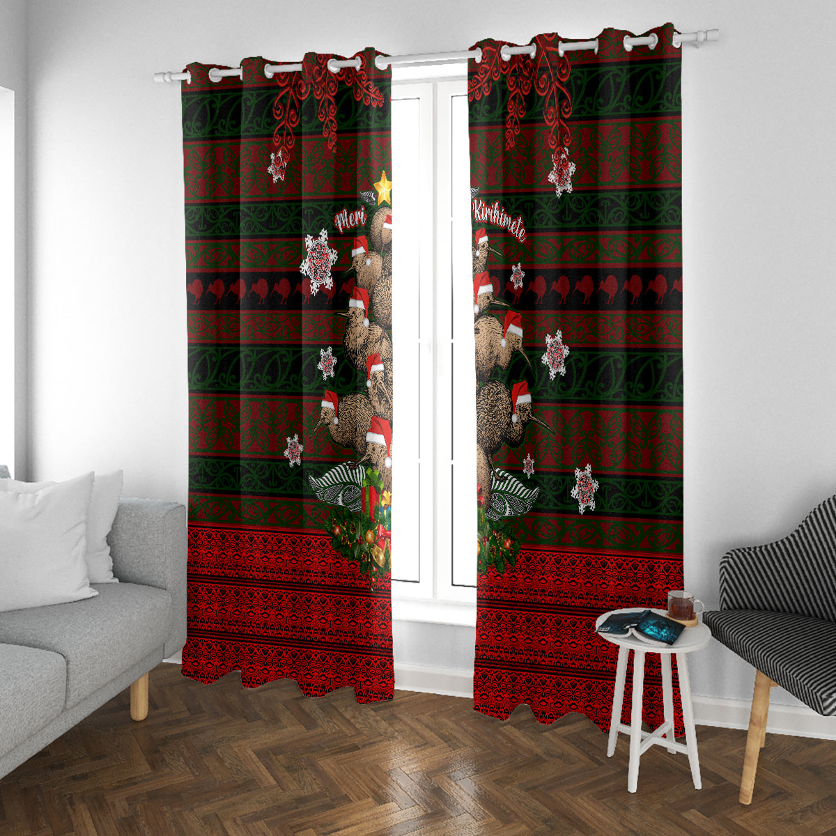 Meri Kirihimete New Zealand Window Curtain Christmas Kiwi Maori - Wonder Print Shop