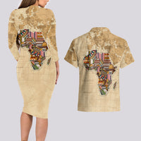 Personalized Africa On World Map Couples Matching Long Sleeve Bodycon Dress and Hawaiian Shirt - Wonder Print Shop