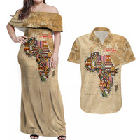 Personalized Africa On World Map Couples Matching Off Shoulder Maxi Dress and Hawaiian Shirt - Wonder Print Shop