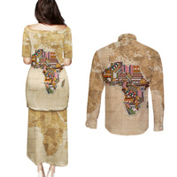 Personalized Africa On World Map Couples Matching Puletasi and Long Sleeve Button Shirt - Wonder Print Shop