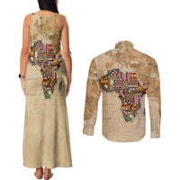 Personalized Africa On World Map Couples Matching Tank Maxi Dress and Long Sleeve Button Shirt - Wonder Print Shop