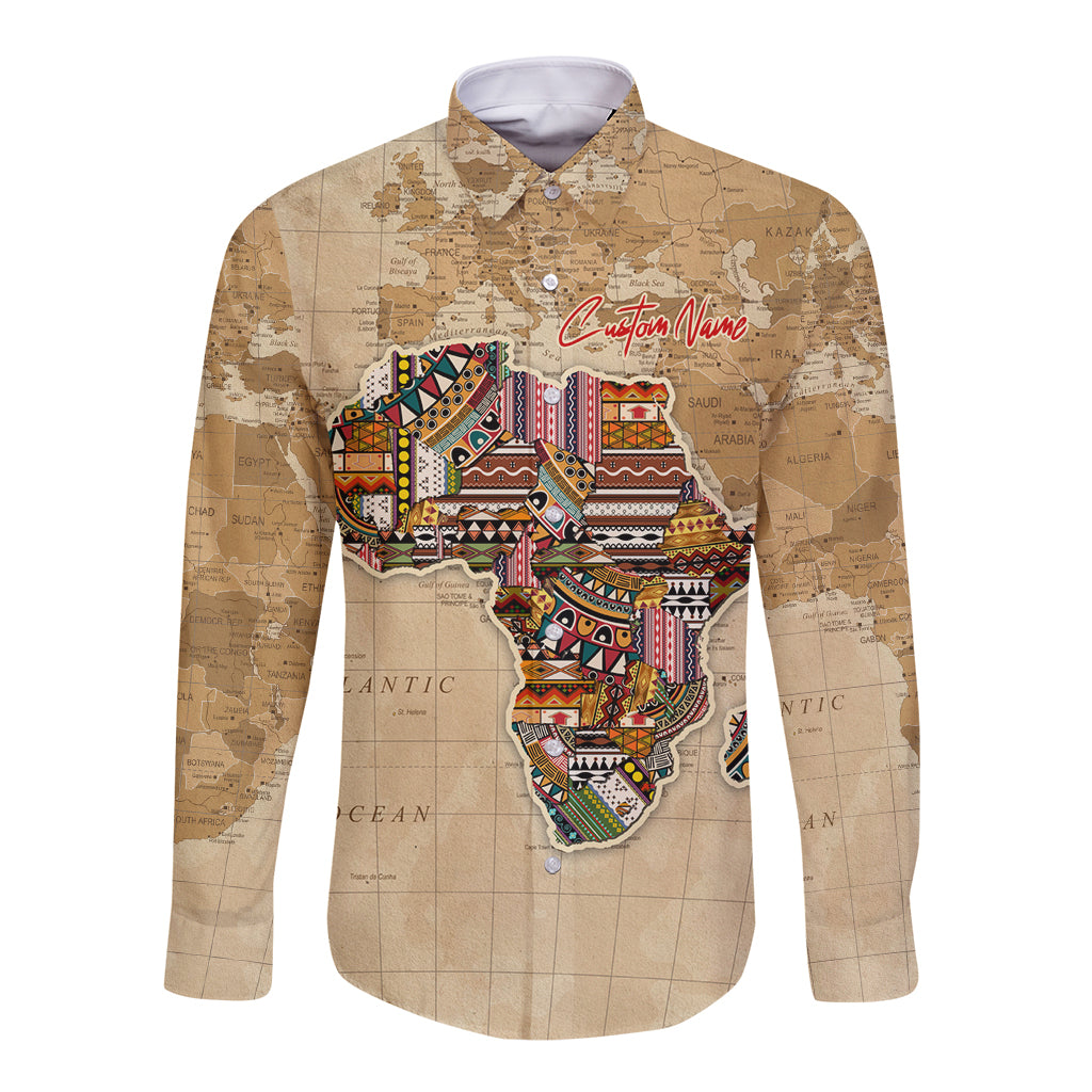 Personalized Africa On World Map Long Sleeve Button Shirt - Wonder Print Shop