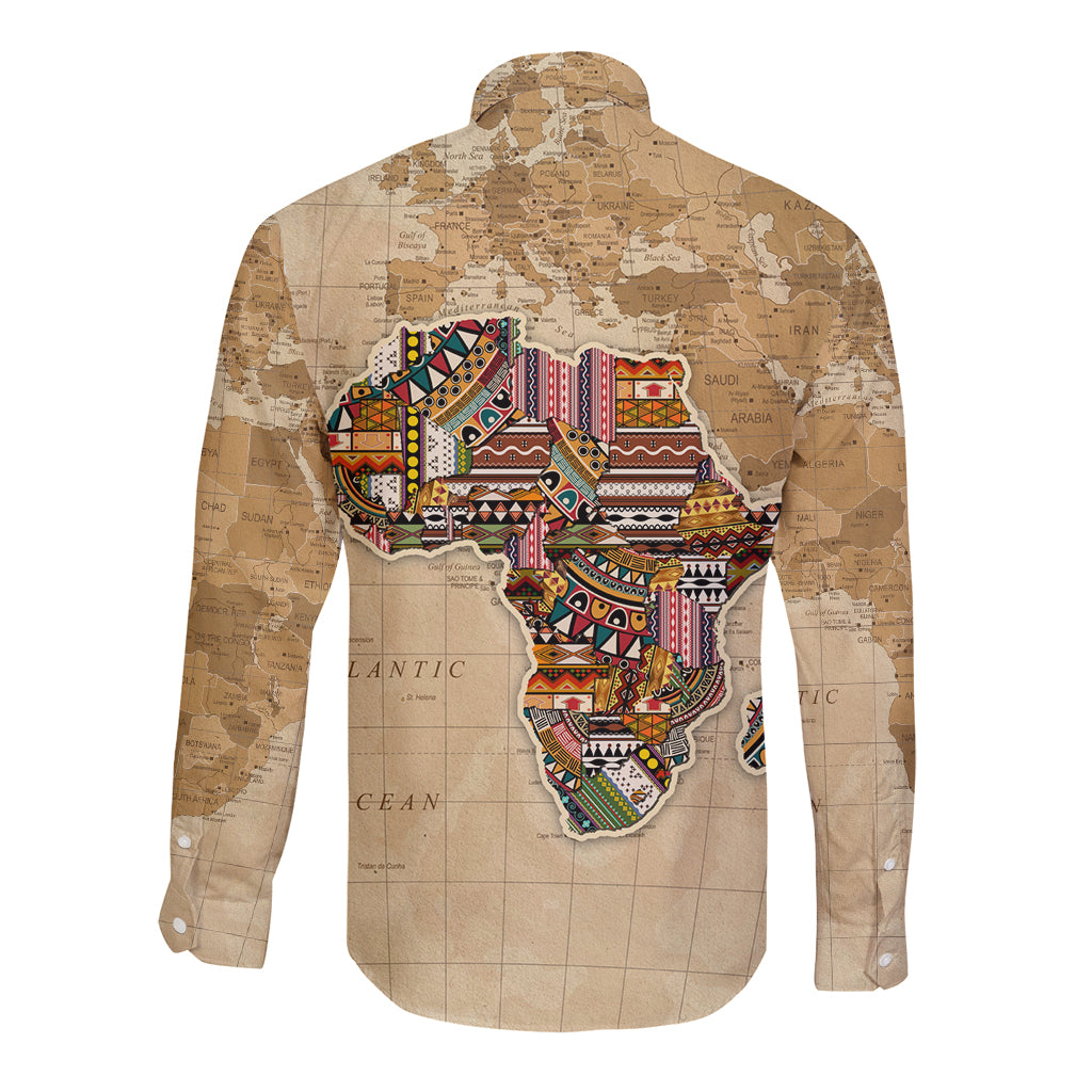 Personalized Africa On World Map Long Sleeve Button Shirt - Wonder Print Shop