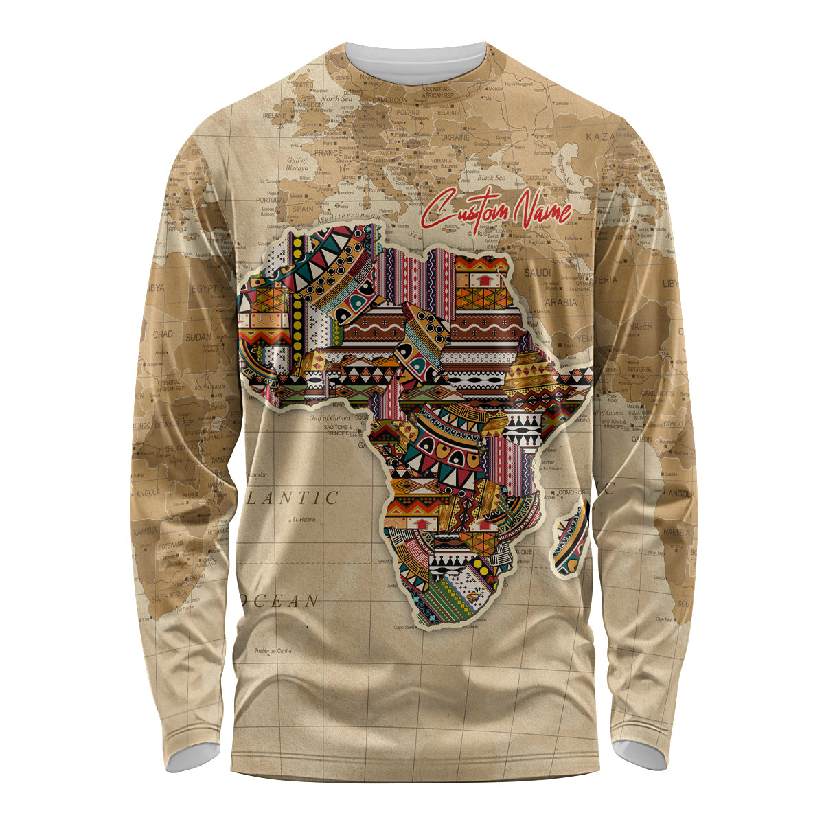Personalized Africa On World Map Long Sleeve Shirt - Wonder Print Shop