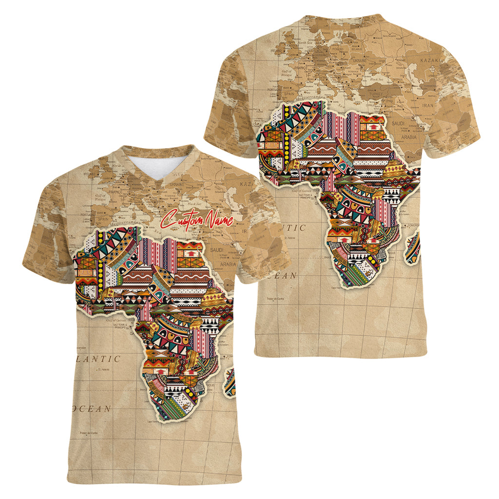 Personalized Africa On World Map Women V Neck T Shirt - Wonder Print Shop