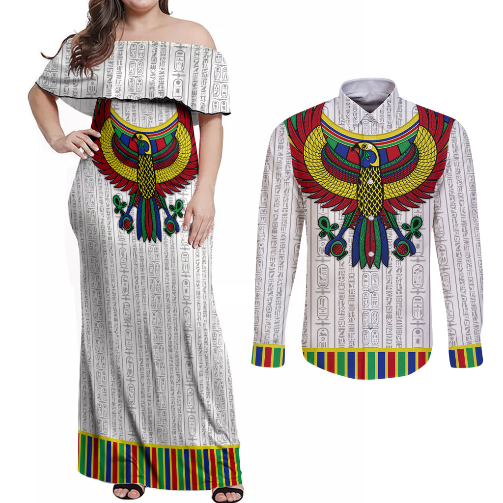Egyptian Horus Couples Matching Off Shoulder Maxi Dress and Long Sleeve Button Shirt Gods of Egypt - Wonder Print Shop