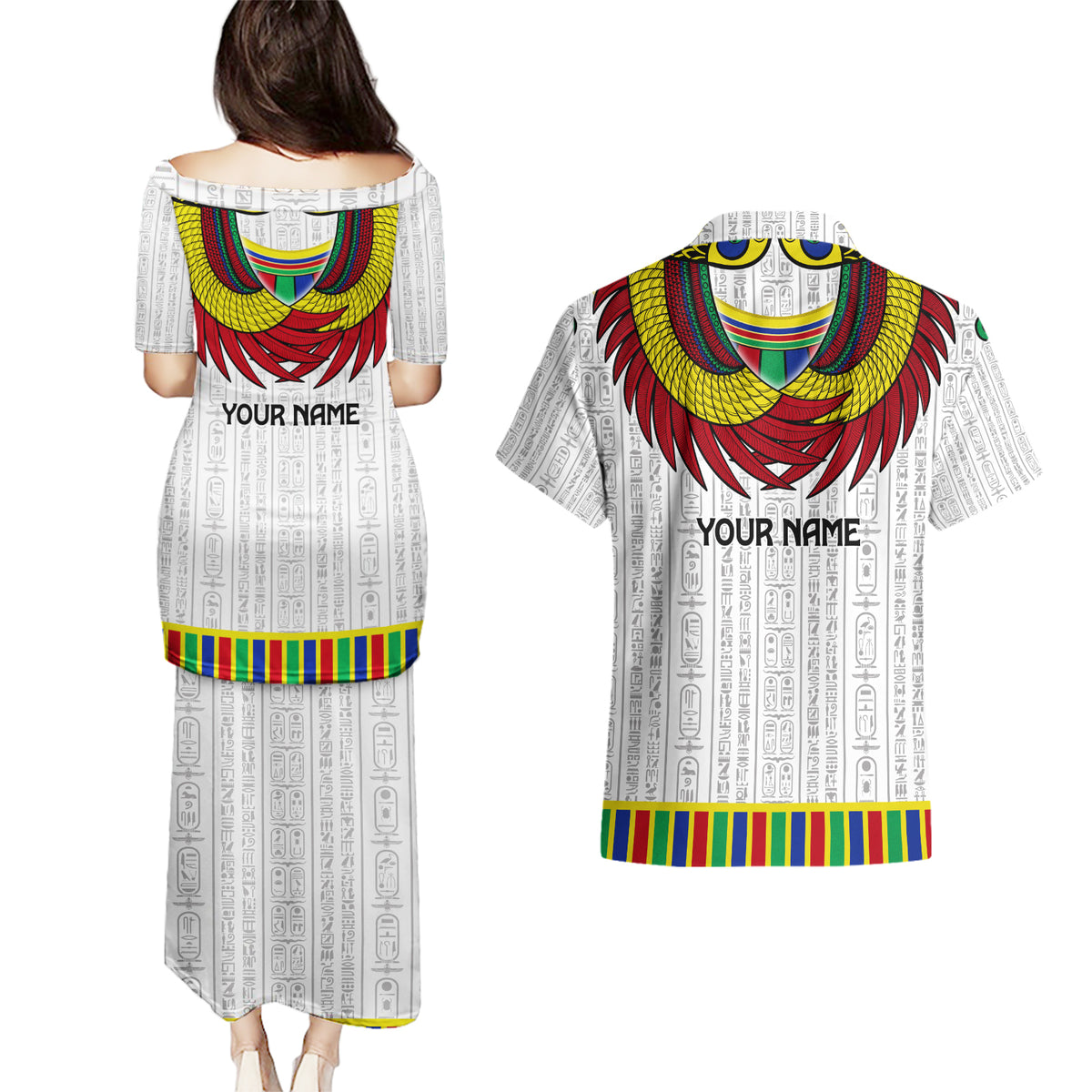 Egyptian Horus Couples Matching Puletasi and Hawaiian Shirt Gods of Egypt - Wonder Print Shop