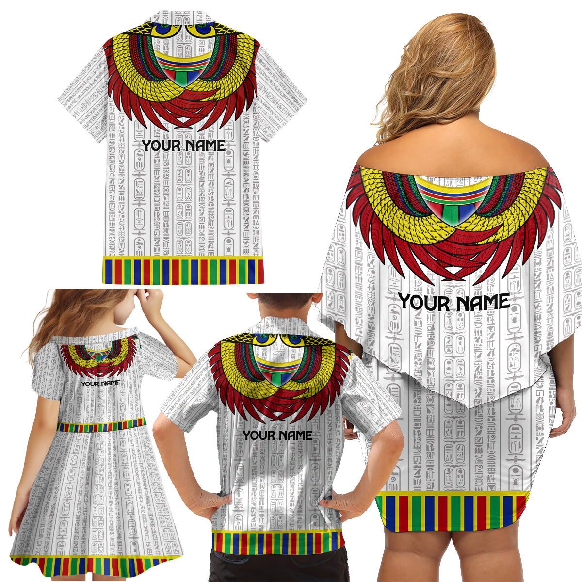 Egyptian Horus Family Matching Off Shoulder Short Dress and Hawaiian Shirt Gods of Egypt - Wonder Print Shop
