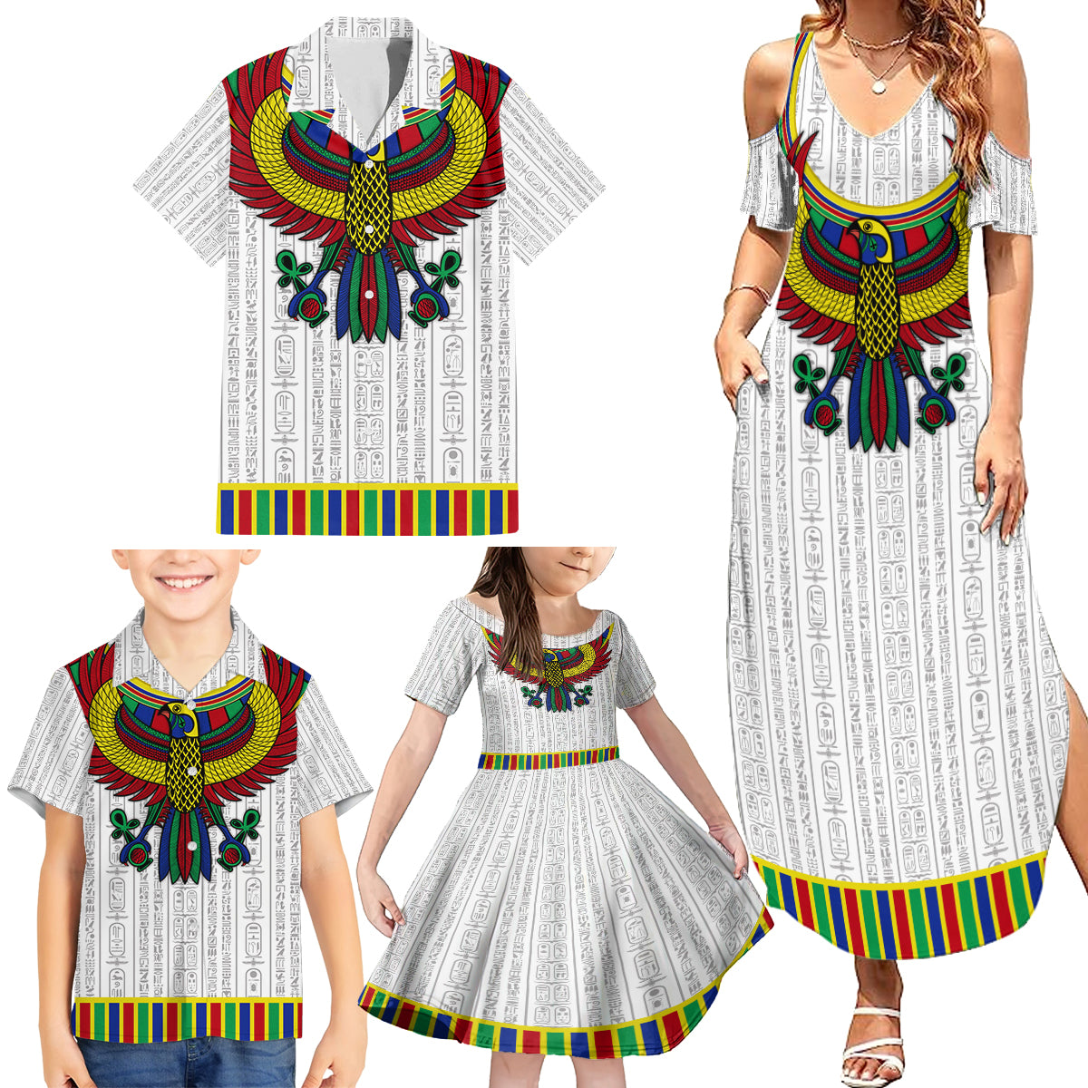 Egyptian Horus Family Matching Summer Maxi Dress and Hawaiian Shirt Gods of Egypt - Wonder Print Shop