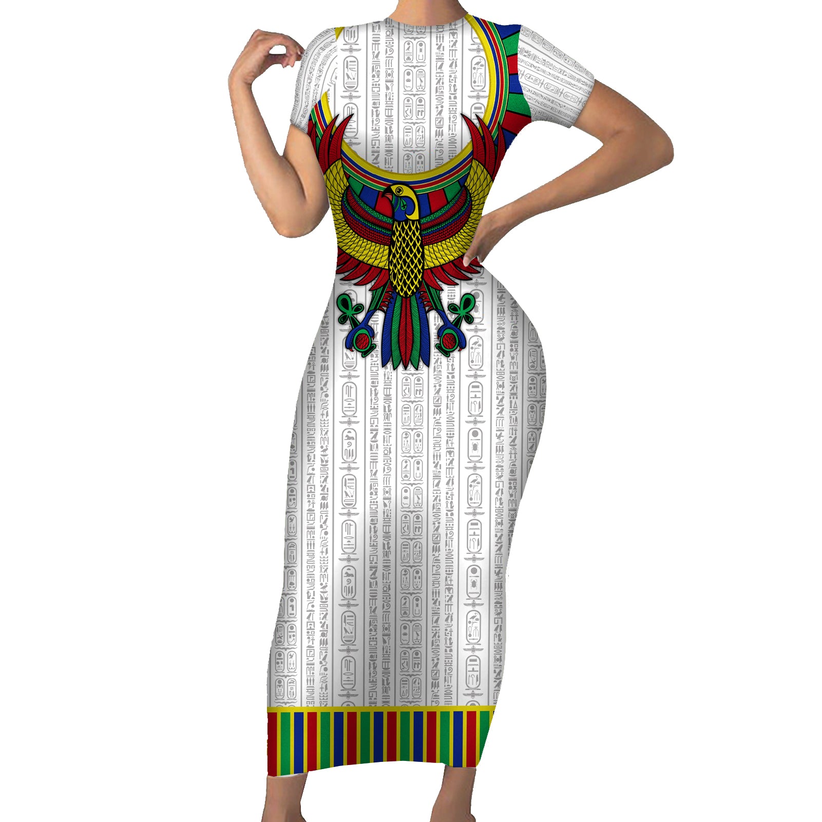 Egyptian Horus Short Sleeve Bodycon Dress Gods of Egypt - Wonder Print Shop