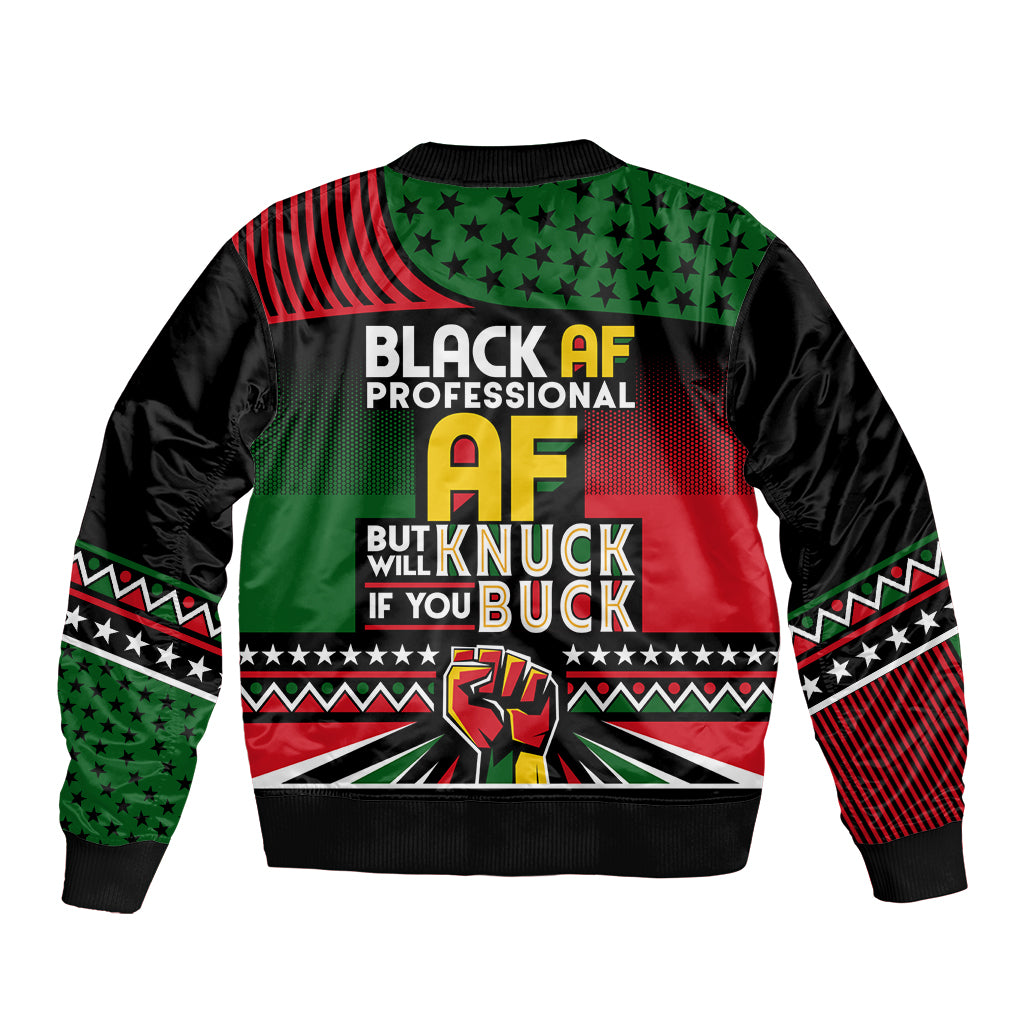Black AF Professional AF But Will Knuck If You Sleeve Zip Bomber Jacket African Pride - Wonder Print Shop