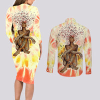 Black Queen Tie Dye Couples Matching Long Sleeve Bodycon Dress and Long Sleeve Button Shirt - Wonder Print Shop