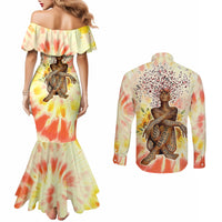 Black Queen Tie Dye Couples Matching Mermaid Dress and Long Sleeve Button Shirt