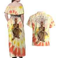 Black Queen Tie Dye Couples Matching Off Shoulder Maxi Dress and Hawaiian Shirt - Wonder Print Shop