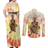 Black Queen Tie Dye Couples Matching Off Shoulder Maxi Dress and Long Sleeve Button Shirt - Wonder Print Shop