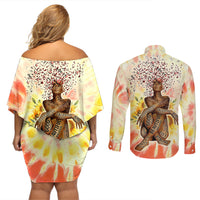 Black Queen Tie Dye Couples Matching Off Shoulder Short Dress and Long Sleeve Button Shirt - Wonder Print Shop